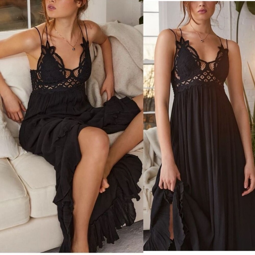 Free People Adella Black Maxi Dress XS Boho